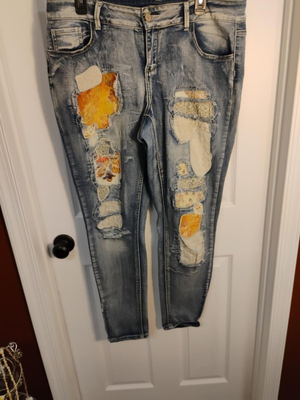 Indigo Rein Patchwork Distressed Skinny Jeans Size 14